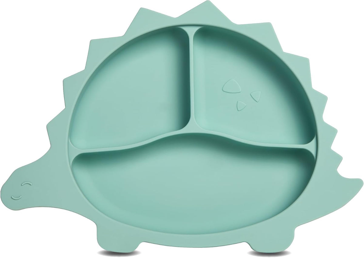 Children's Plate Non-Slip with Suction Cup "Dino" Food Grade Silicone Plate for Children Plate Baby - W 26.5 cm x L 18.8 cm x H 3.2 cm - BLW Baby LED Weaning Accessories Mint Green