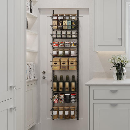Pantry Over The Door Spice and Jar Rack Organizer - Great Storage Space for Cabinets and Kitchen - Wall Mounted 8 Tier Shelves