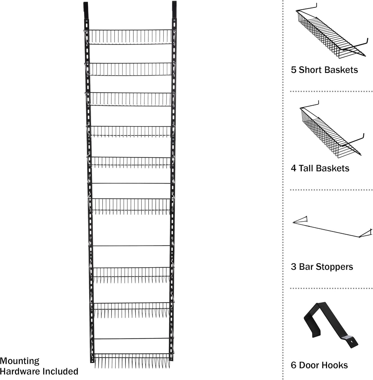 Pantry Over The Door Spice and Jar Rack Organizer - Great Storage Space for Cabinets and Kitchen - Wall Mounted 8 Tier Shelves