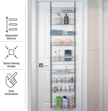 Pantry Over The Door Spice and Jar Rack Organizer - Great Storage Space for Cabinets and Kitchen - Wall Mounted 8 Tier Shelves