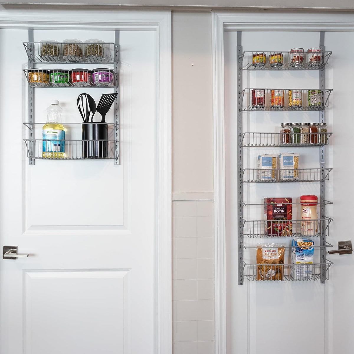 Pantry Over The Door Spice and Jar Rack Organizer - Great Storage Space for Cabinets and Kitchen - Wall Mounted 8 Tier Shelves