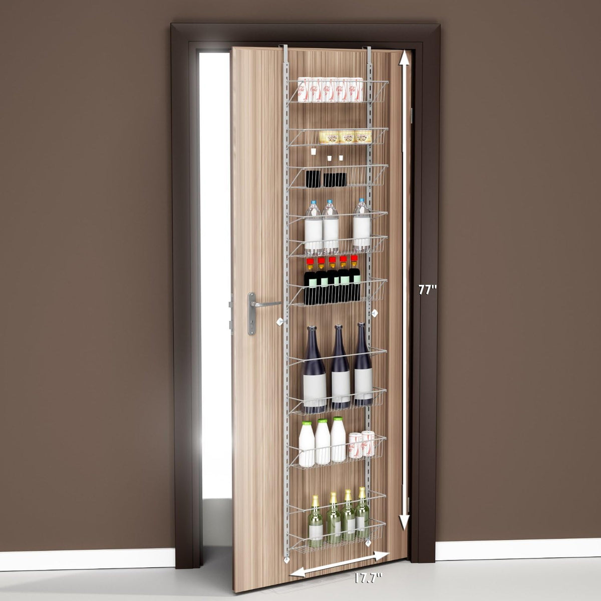 Pantry Over The Door Spice and Jar Rack Organizer - Great Storage Space for Cabinets and Kitchen - Wall Mounted 8 Tier Shelves