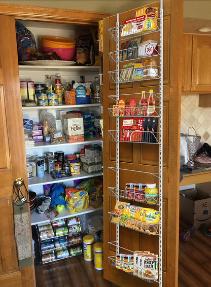 Pantry Over The Door Spice and Jar Rack Organizer - Great Storage Space for Cabinets and Kitchen - Wall Mounted 8 Tier Shelves