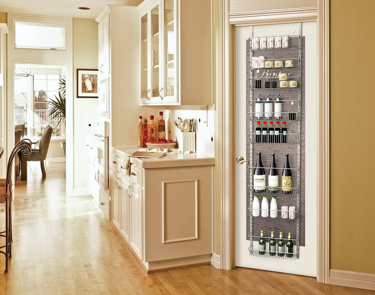 Pantry Over The Door Spice and Jar Rack Organizer - Great Storage Space for Cabinets and Kitchen - Wall Mounted 8 Tier Shelves