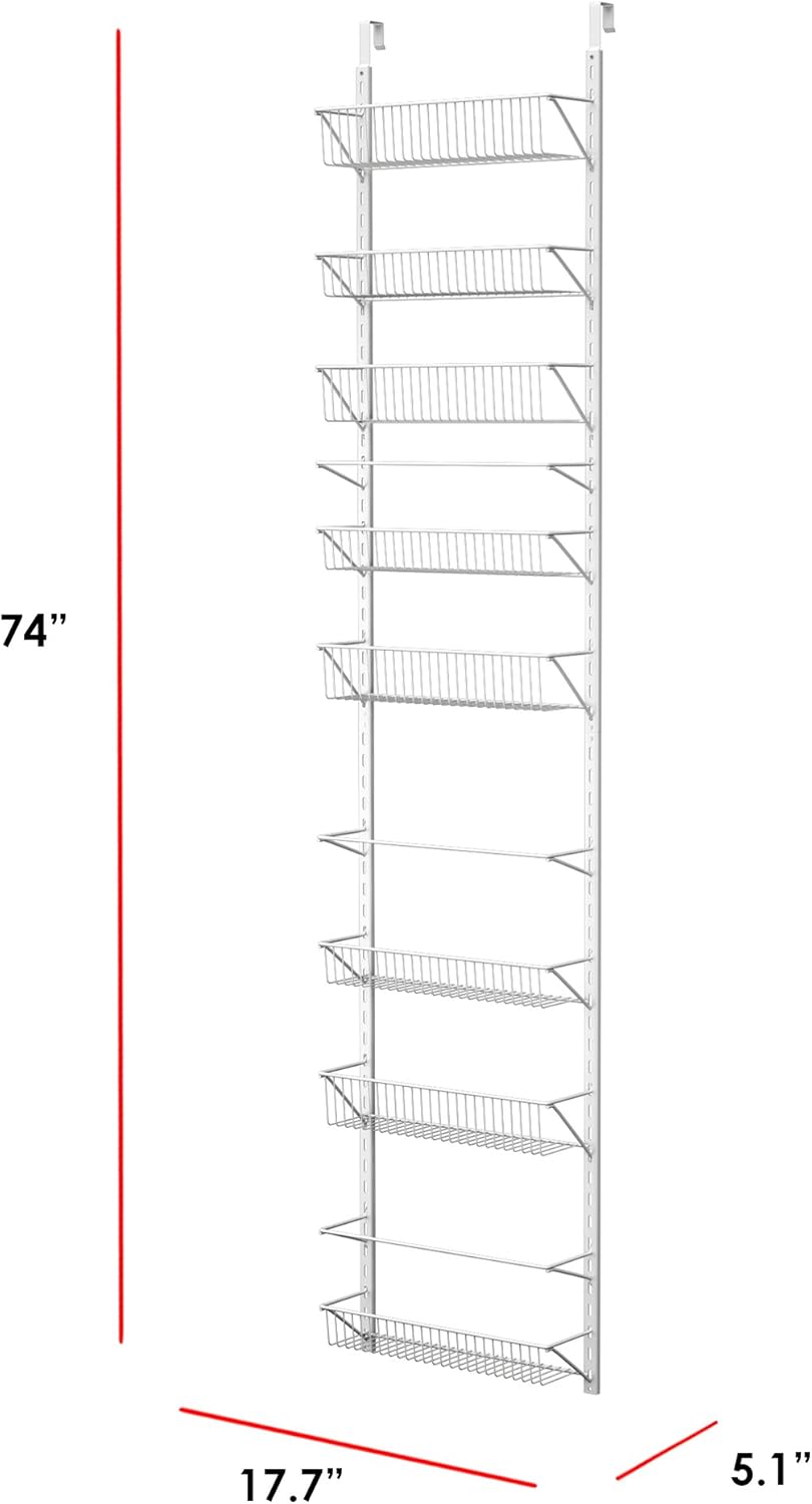 Pantry Over The Door Spice and Jar Rack Organizer - Great Storage Space for Cabinets and Kitchen - Wall Mounted 8 Tier Shelves
