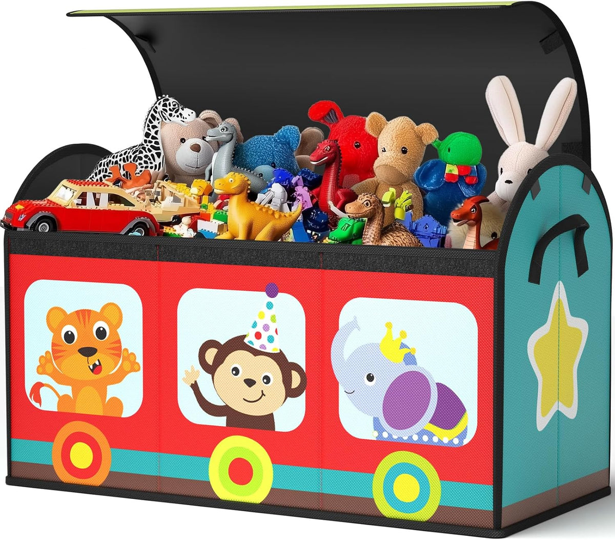 Large Flip-Top Toy Box Storage with Fabric Lid & Handles for Kids