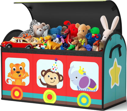 Large Flip-Top Toy Box Storage with Fabric Lid & Handles for Kids