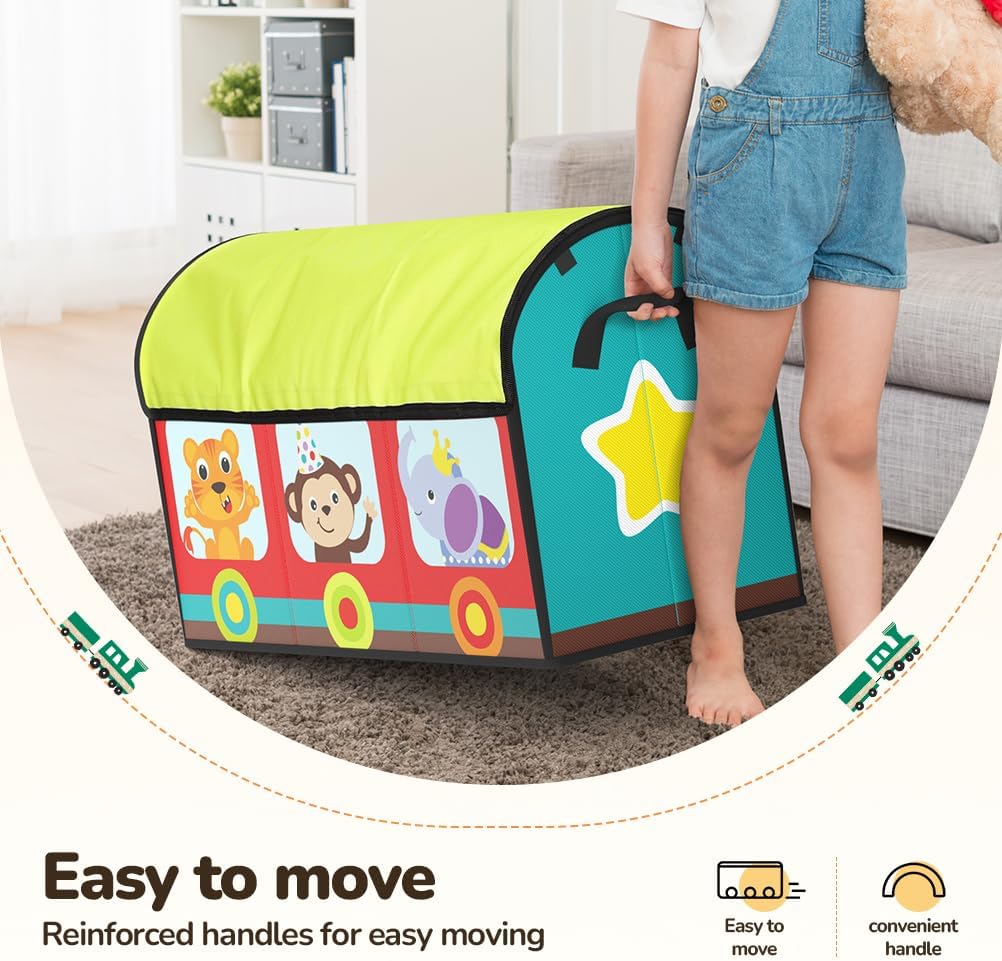 Large Flip-Top Toy Box Storage with Fabric Lid & Handles for Kids