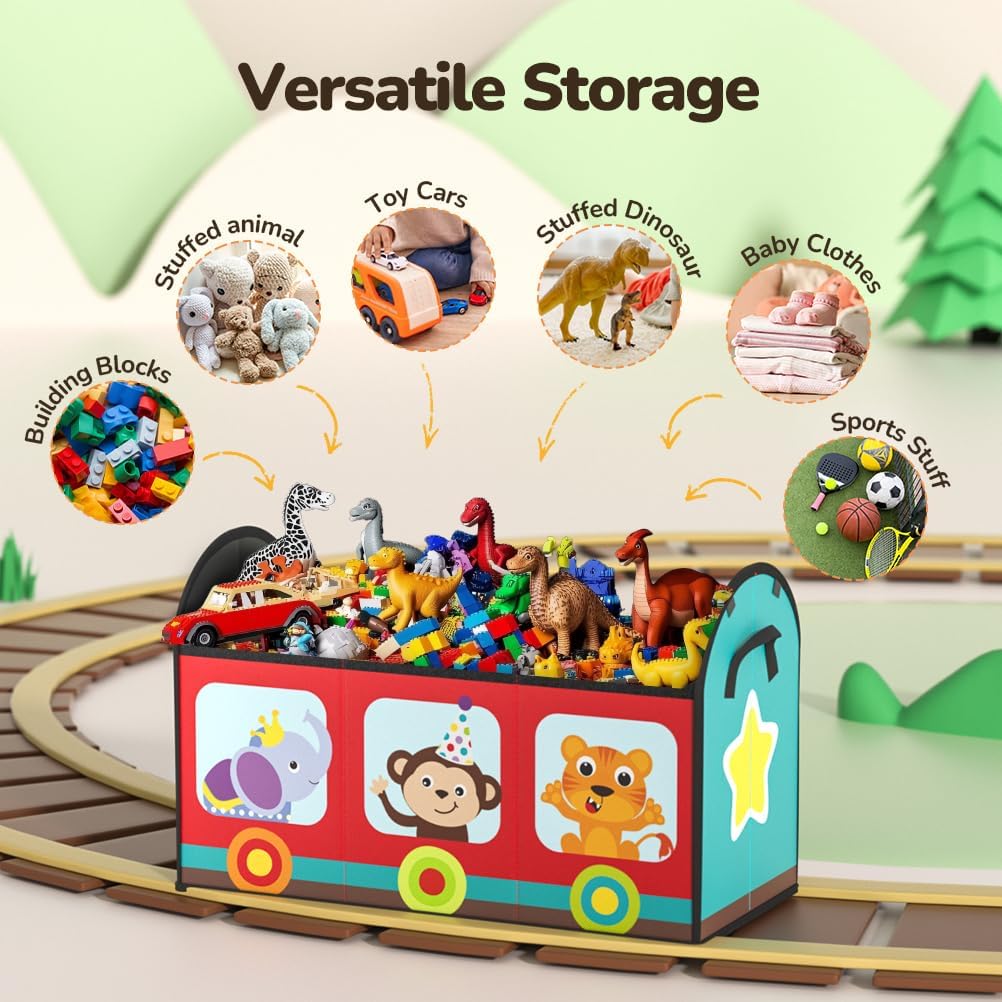 Large Flip-Top Toy Box Storage with Fabric Lid & Handles for Kids