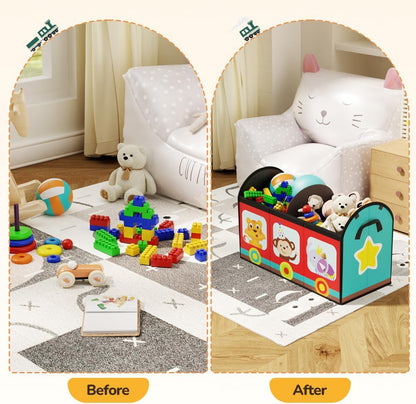 Large Flip-Top Toy Box Storage with Fabric Lid & Handles for Kids