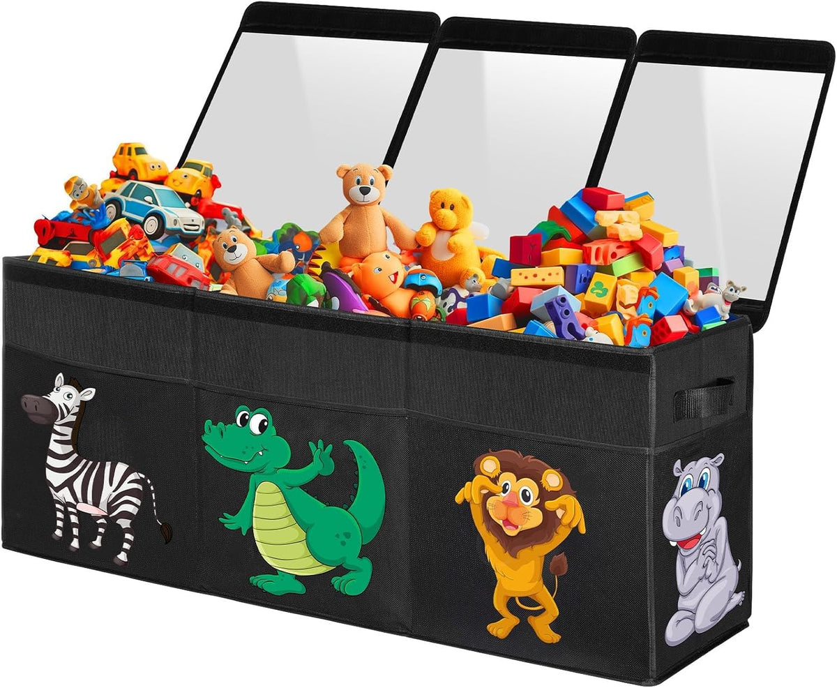 Large Flip-Top Toy Box Storage with Fabric Lid & Handles for Kids