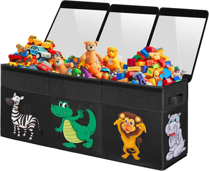 Large Flip-Top Toy Box Storage with Fabric Lid & Handles for Kids