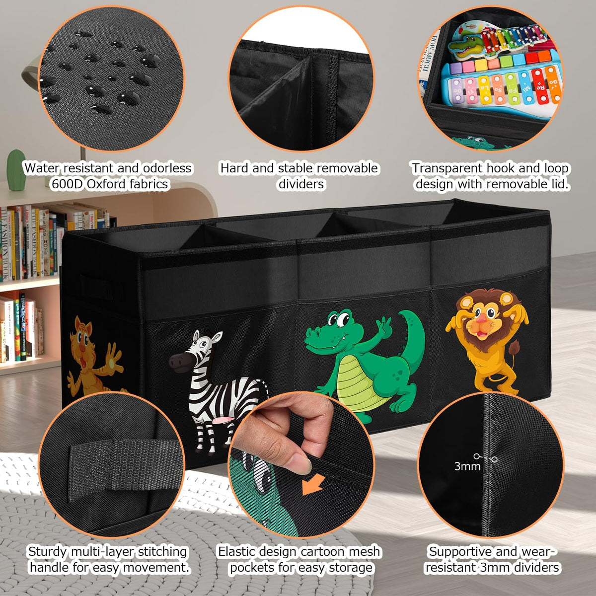 Large Flip-Top Toy Box Storage with Fabric Lid & Handles for Kids