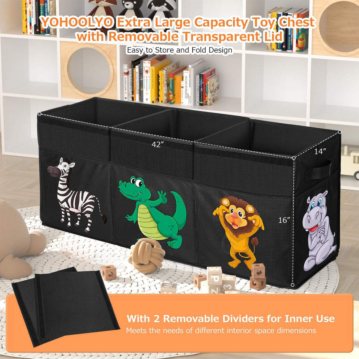 Large Flip-Top Toy Box Storage with Fabric Lid & Handles for Kids