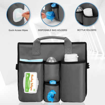 Collapsible Trunk Organizer & Diaper Changing Station, Baby Diaper Caddy Organizer with Movable Dividers, Easy-to-Reach for Back Seat Travel Car Organizer, Waterproof Car Trunk Organizer Groceries