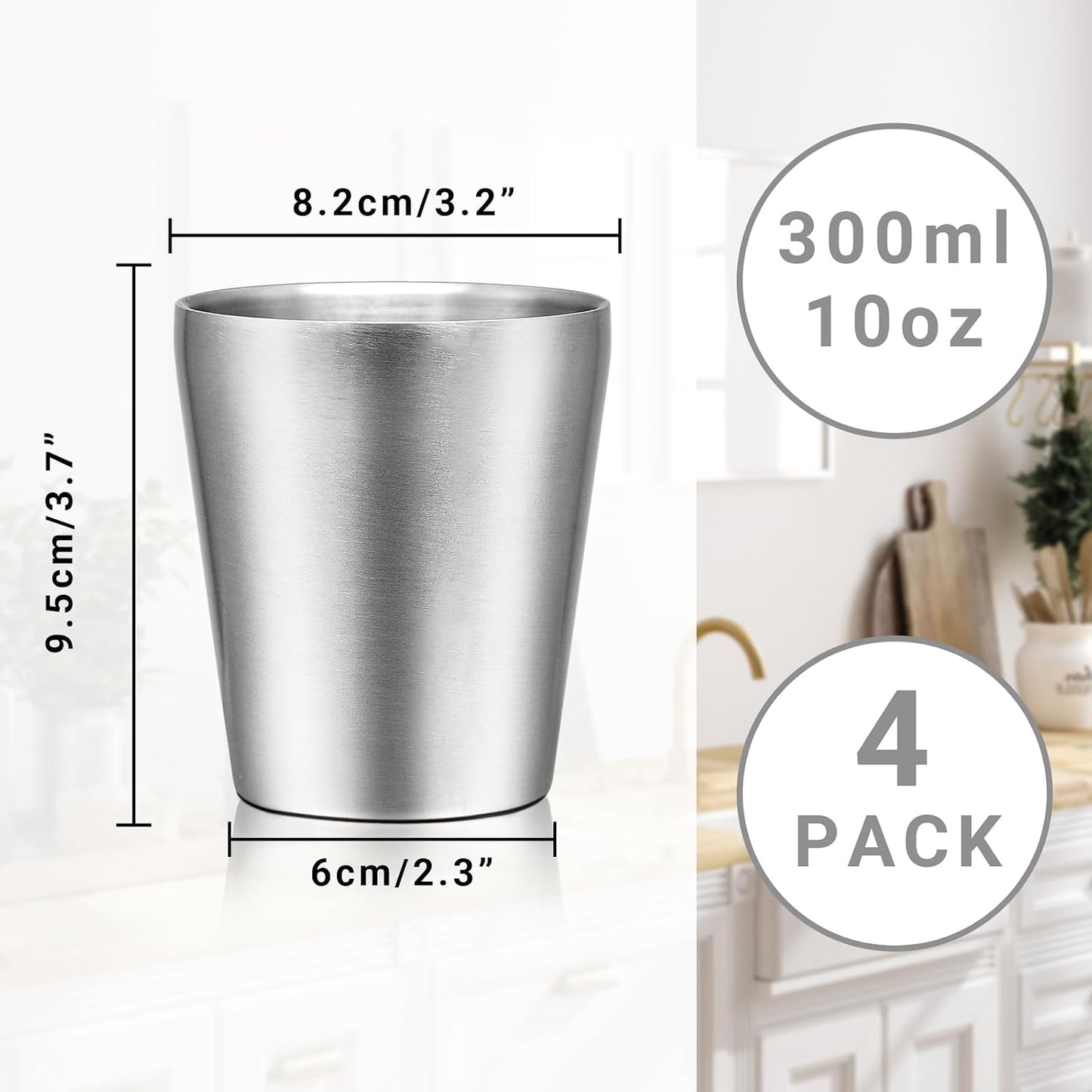 Metal Cup, 19 oz Insulated Tumbler, 4 Pack Double Wall Unbreakable Stackable Water Tumblers Premium Insulated Stainless Steel Cups Drinking Glasses for Home Travel Camping Outdoor