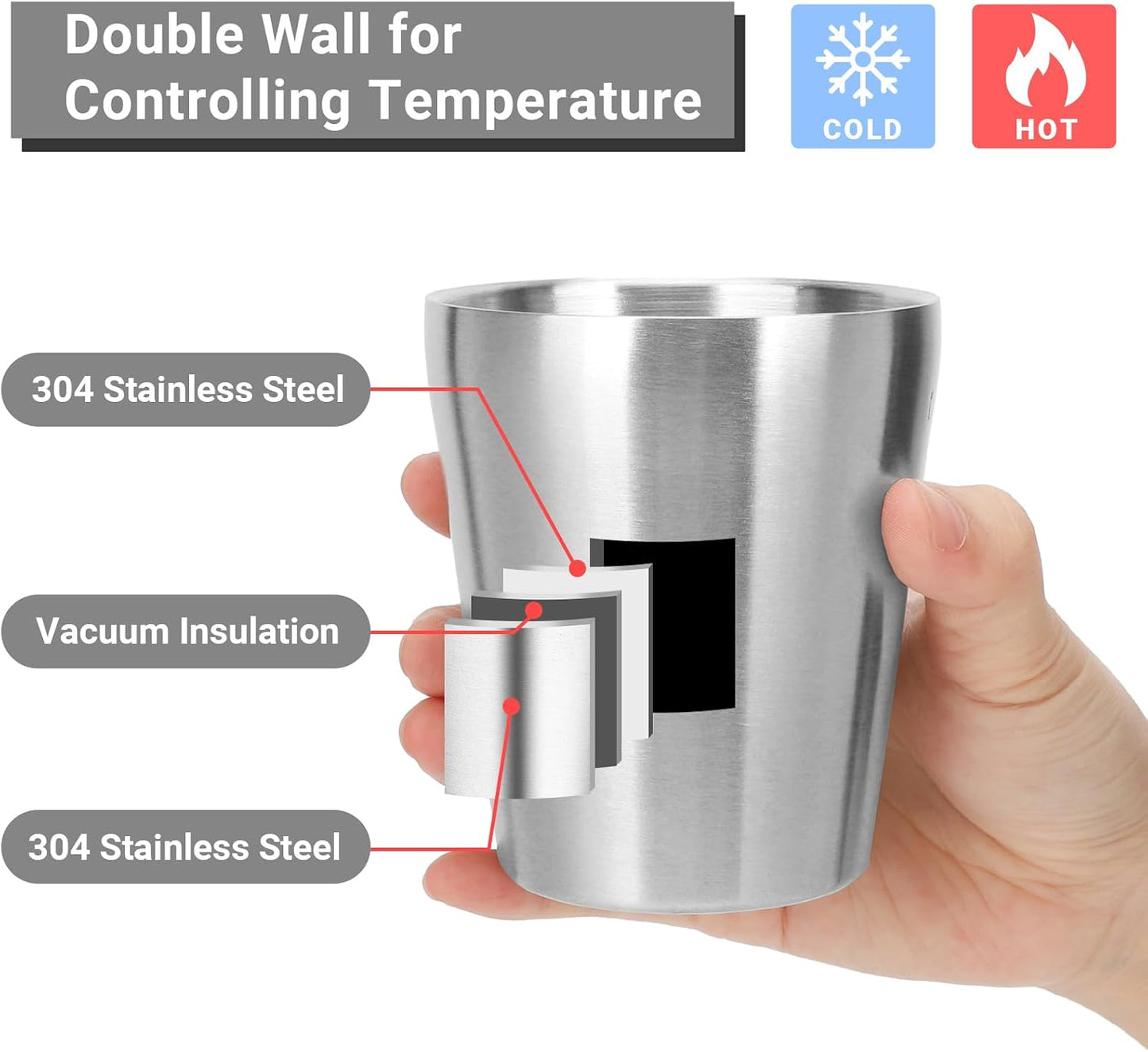 Metal Cup, 19 oz Insulated Tumbler, 4 Pack Double Wall Unbreakable Stackable Water Tumblers Premium Insulated Stainless Steel Cups Drinking Glasses for Home Travel Camping Outdoor
