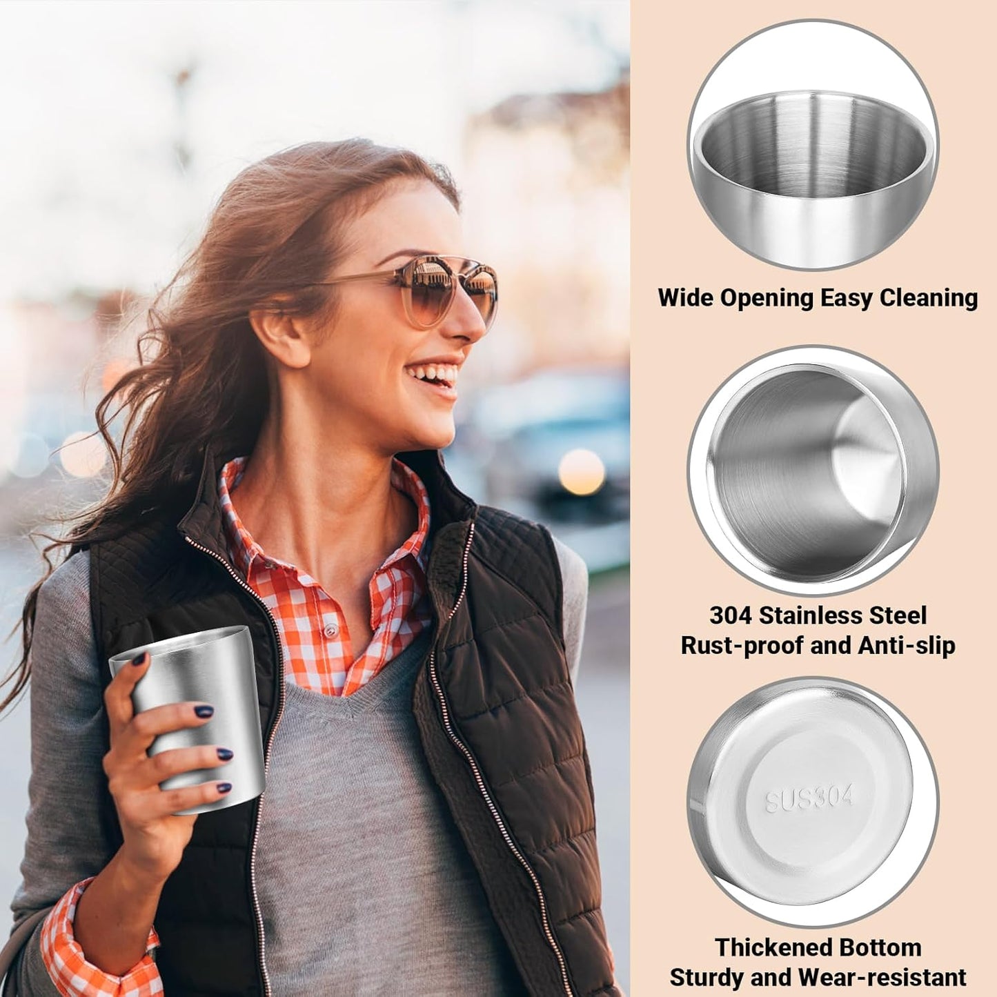 Metal Cup, 19 oz Insulated Tumbler, 4 Pack Double Wall Unbreakable Stackable Water Tumblers Premium Insulated Stainless Steel Cups Drinking Glasses for Home Travel Camping Outdoor