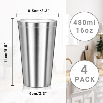 Metal Cup, 19 oz Insulated Tumbler, 4 Pack Double Wall Unbreakable Stackable Water Tumblers Premium Insulated Stainless Steel Cups Drinking Glasses for Home Travel Camping Outdoor
