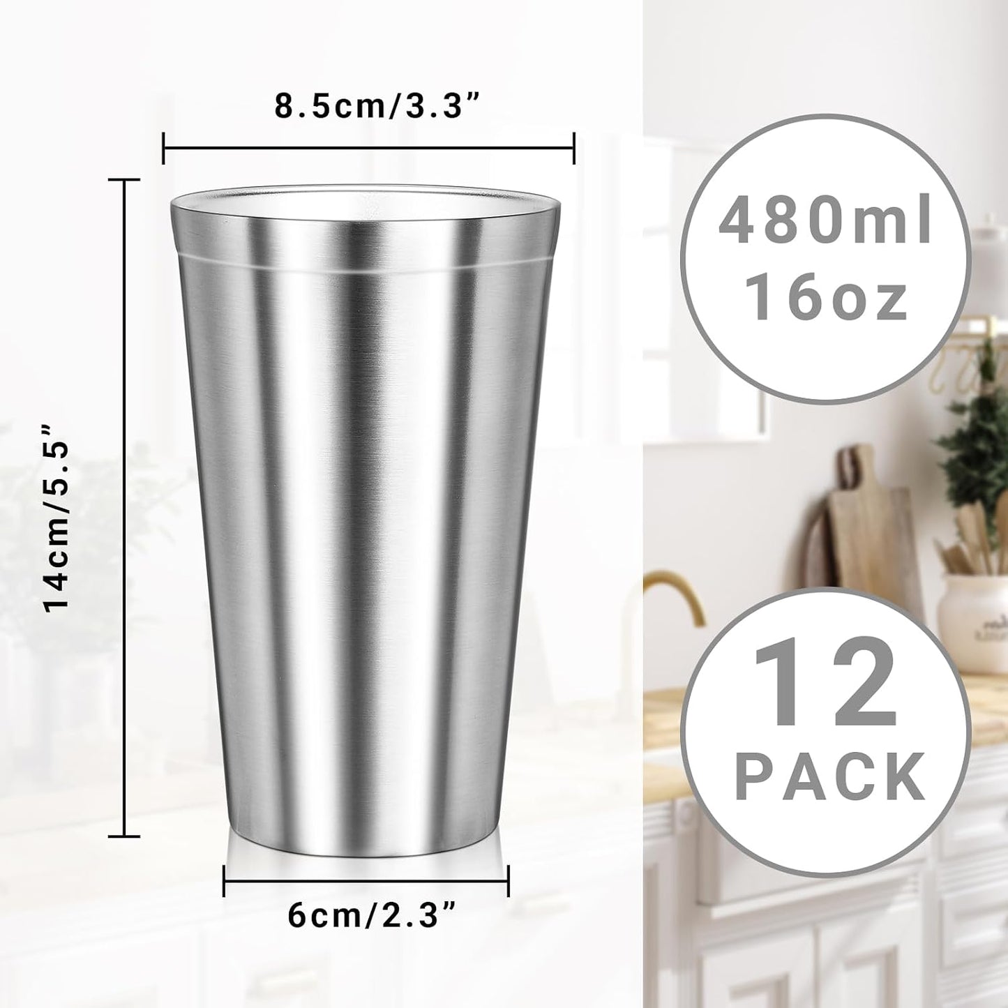 Metal Cup, 19 oz Insulated Tumbler, 4 Pack Double Wall Unbreakable Stackable Water Tumblers Premium Insulated Stainless Steel Cups Drinking Glasses for Home Travel Camping Outdoor