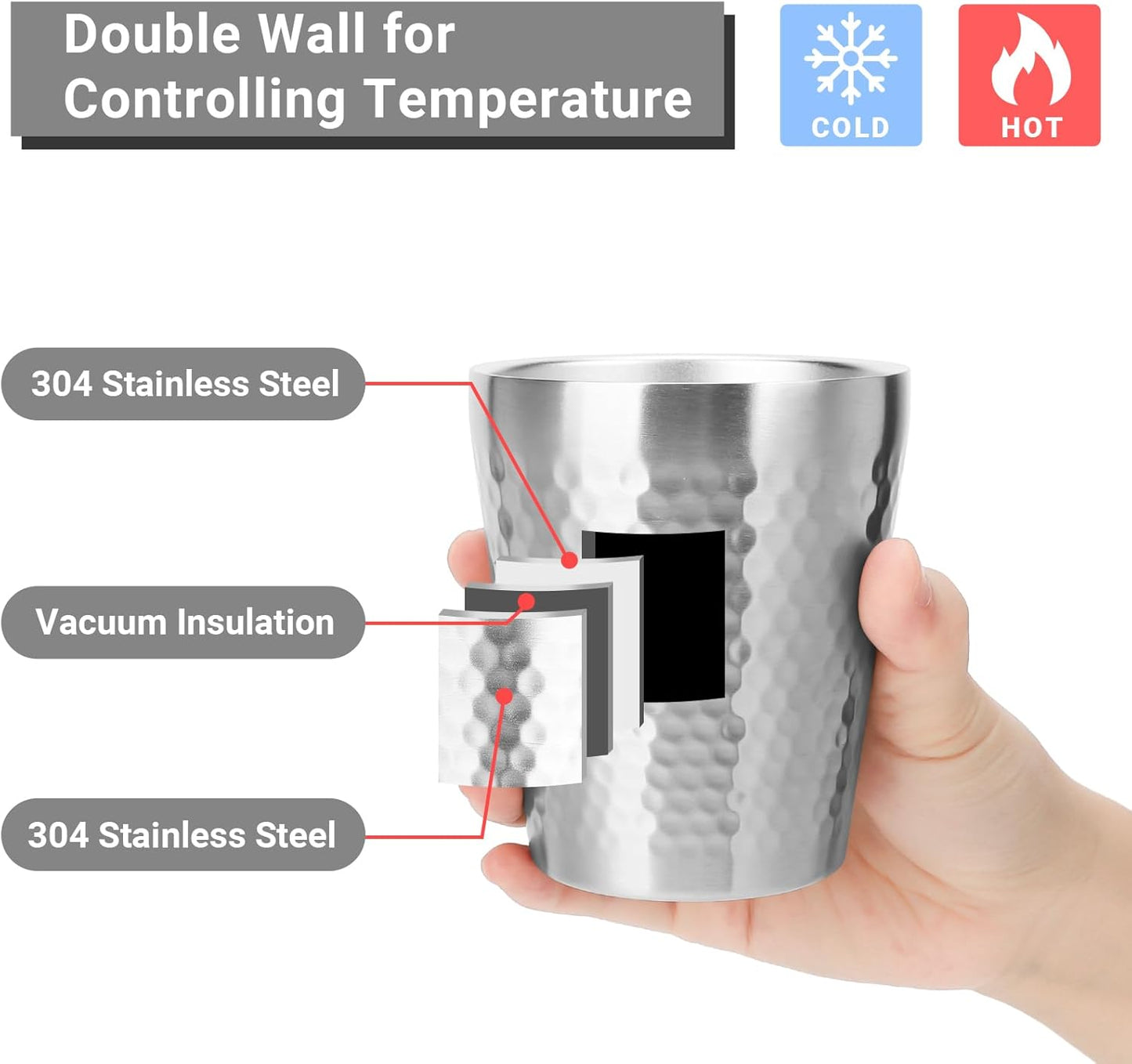 Metal Cup, 19 oz Insulated Tumbler, 4 Pack Double Wall Unbreakable Stackable Water Tumblers Premium Insulated Stainless Steel Cups Drinking Glasses for Home Travel Camping Outdoor