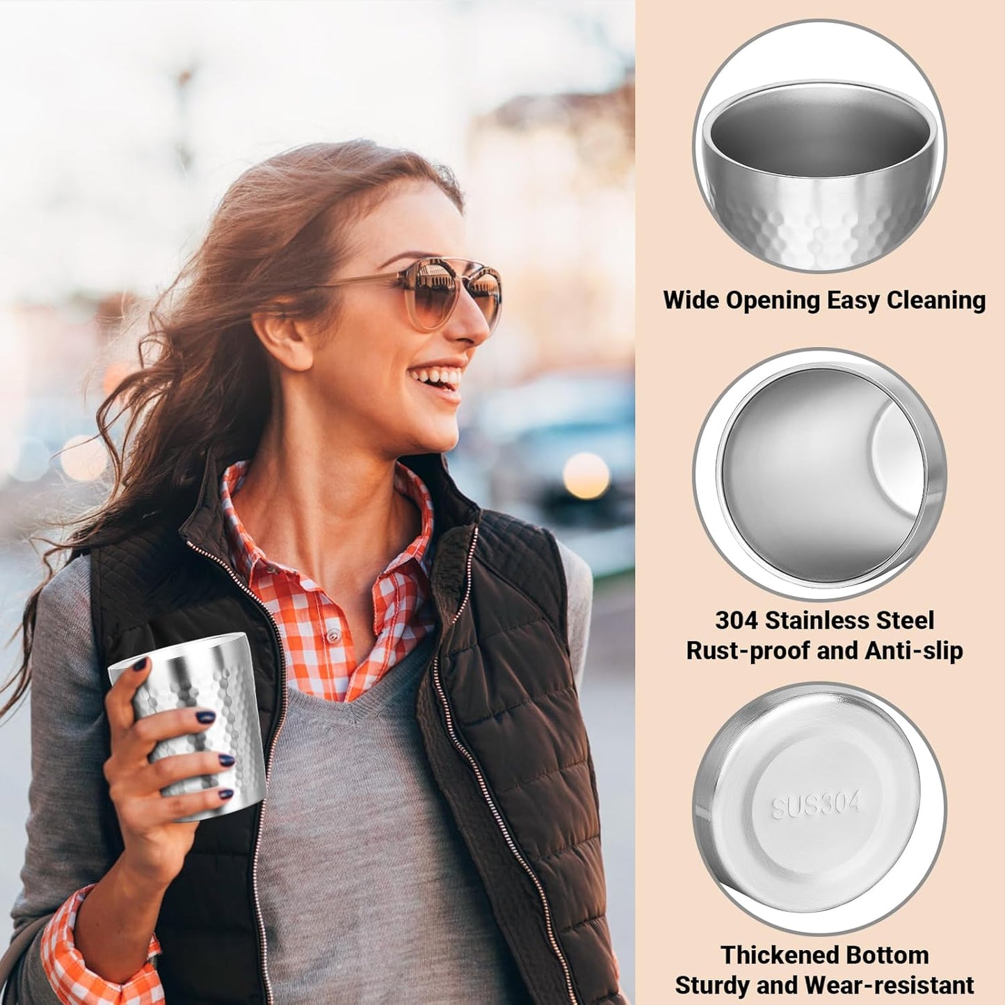 Metal Cup, 19 oz Insulated Tumbler, 4 Pack Double Wall Unbreakable Stackable Water Tumblers Premium Insulated Stainless Steel Cups Drinking Glasses for Home Travel Camping Outdoor