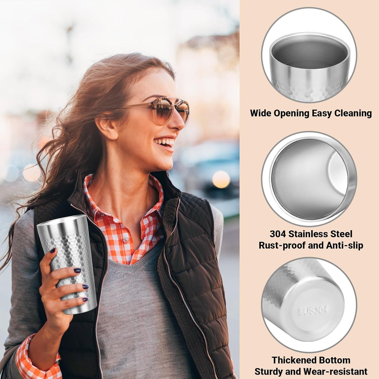 Metal Cup, 19 oz Insulated Tumbler, 4 Pack Double Wall Unbreakable Stackable Water Tumblers Premium Insulated Stainless Steel Cups Drinking Glasses for Home Travel Camping Outdoor