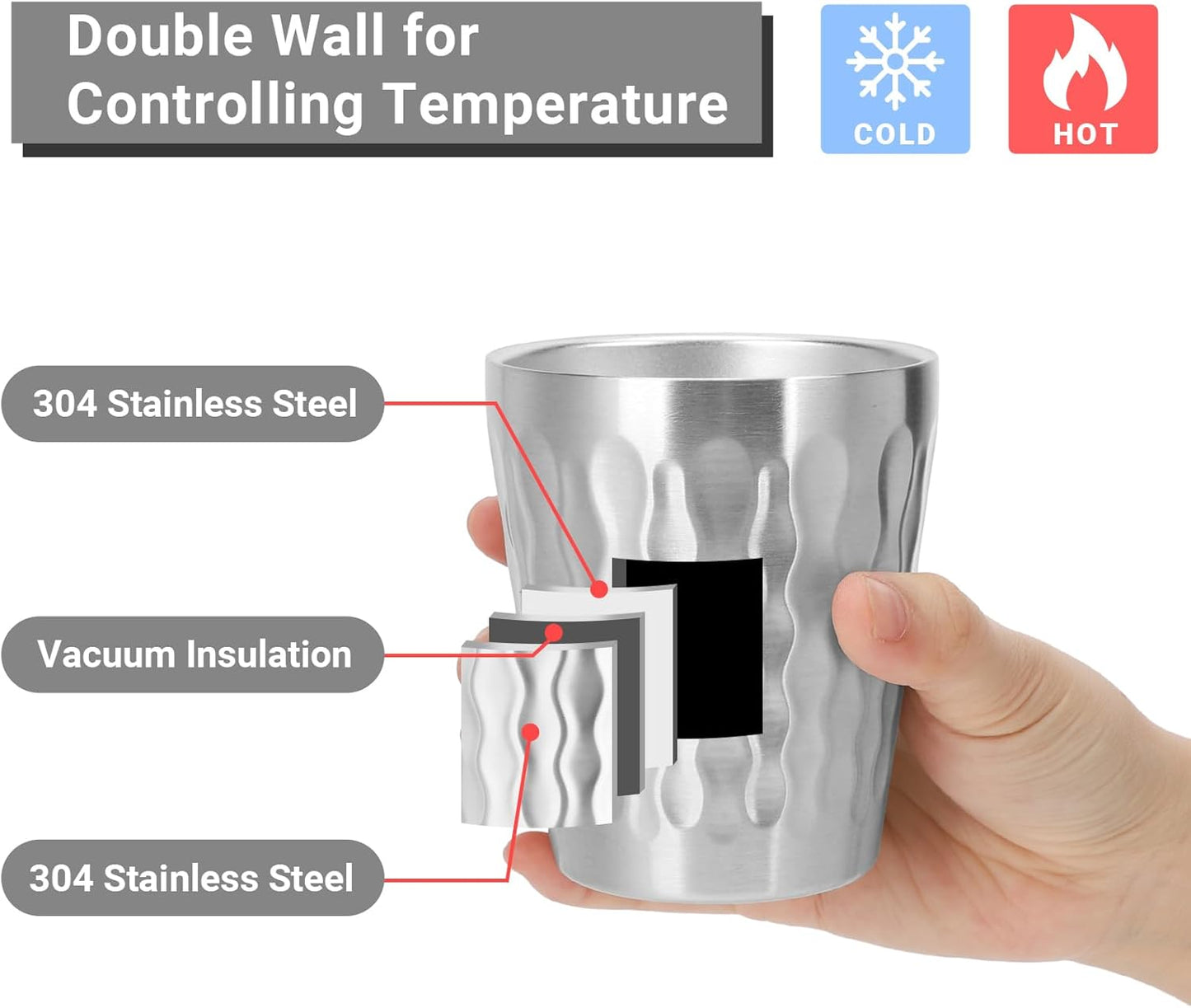 Metal Cup, 19 oz Insulated Tumbler, 4 Pack Double Wall Unbreakable Stackable Water Tumblers Premium Insulated Stainless Steel Cups Drinking Glasses for Home Travel Camping Outdoor