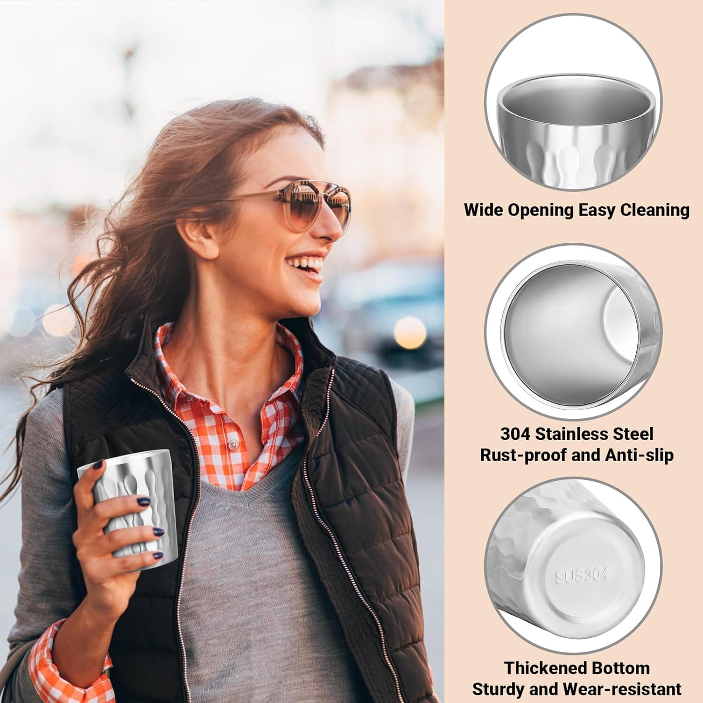 Metal Cup, 19 oz Insulated Tumbler, 4 Pack Double Wall Unbreakable Stackable Water Tumblers Premium Insulated Stainless Steel Cups Drinking Glasses for Home Travel Camping Outdoor