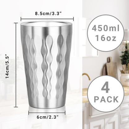 Metal Cup, 19 oz Insulated Tumbler, 4 Pack Double Wall Unbreakable Stackable Water Tumblers Premium Insulated Stainless Steel Cups Drinking Glasses for Home Travel Camping Outdoor