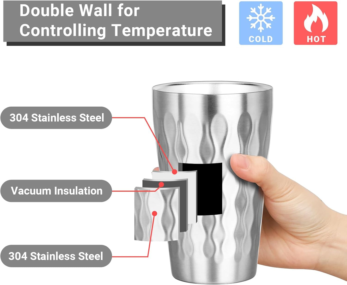 Metal Cup, 19 oz Insulated Tumbler, 4 Pack Double Wall Unbreakable Stackable Water Tumblers Premium Insulated Stainless Steel Cups Drinking Glasses for Home Travel Camping Outdoor