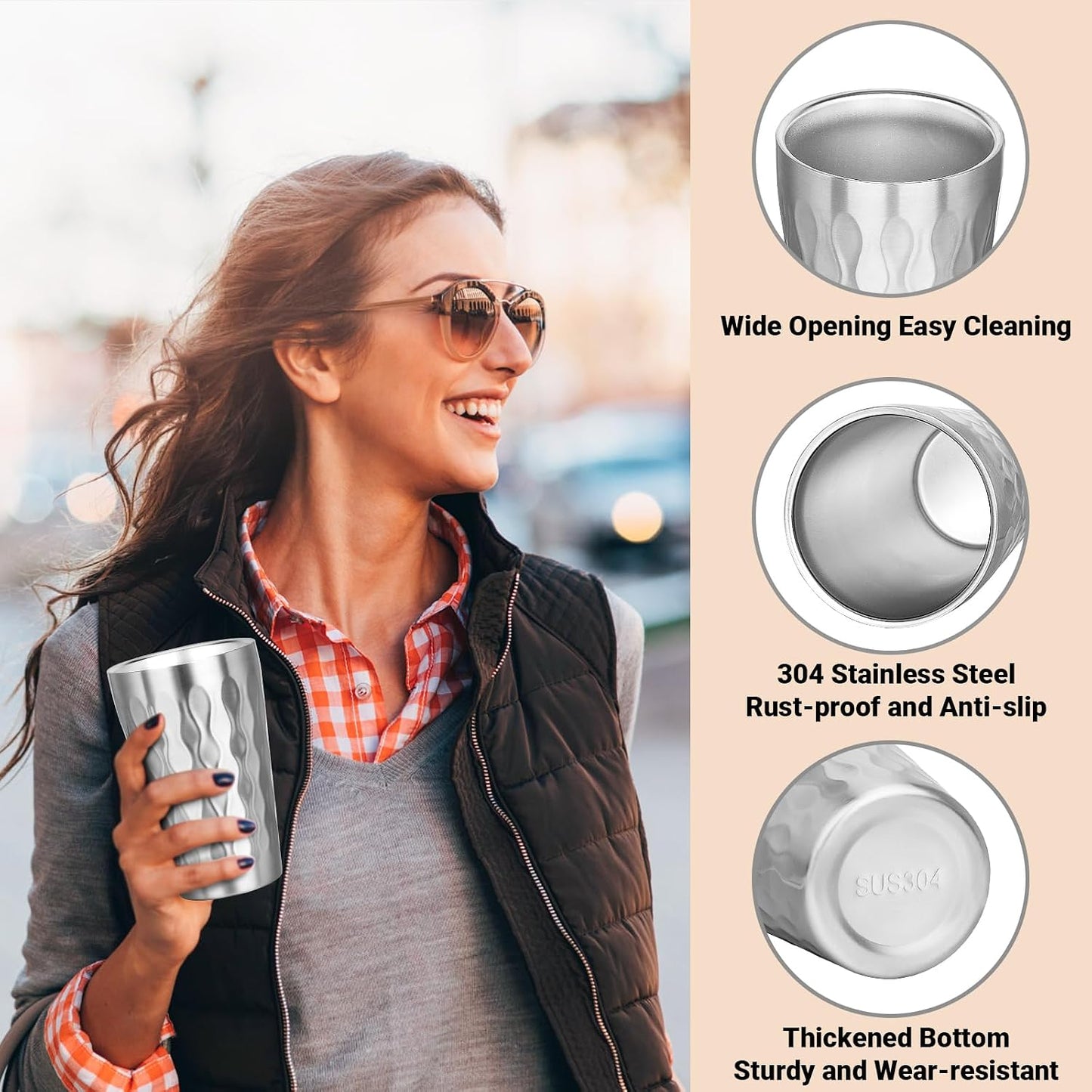 Metal Cup, 19 oz Insulated Tumbler, 4 Pack Double Wall Unbreakable Stackable Water Tumblers Premium Insulated Stainless Steel Cups Drinking Glasses for Home Travel Camping Outdoor