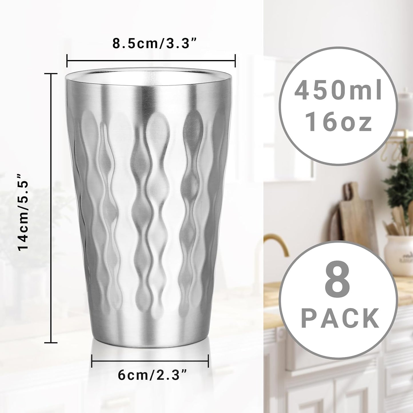 Metal Cup, 19 oz Insulated Tumbler, 4 Pack Double Wall Unbreakable Stackable Water Tumblers Premium Insulated Stainless Steel Cups Drinking Glasses for Home Travel Camping Outdoor