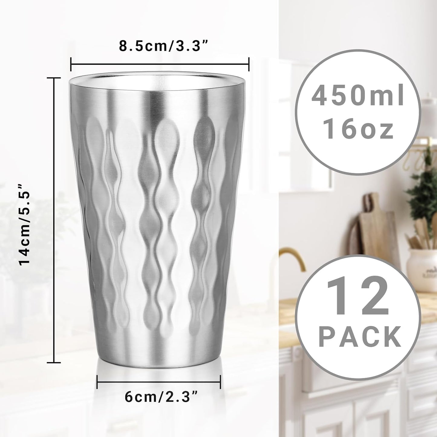Metal Cup, 19 oz Insulated Tumbler, 4 Pack Double Wall Unbreakable Stackable Water Tumblers Premium Insulated Stainless Steel Cups Drinking Glasses for Home Travel Camping Outdoor