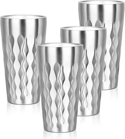 Metal Cup, 19 oz Insulated Tumbler, 4 Pack Double Wall Unbreakable Stackable Water Tumblers Premium Insulated Stainless Steel Cups Drinking Glasses for Home Travel Camping Outdoor