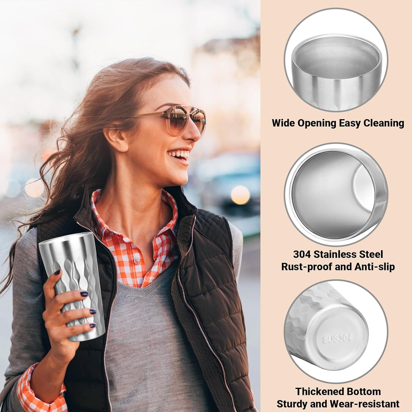 Metal Cup, 19 oz Insulated Tumbler, 4 Pack Double Wall Unbreakable Stackable Water Tumblers Premium Insulated Stainless Steel Cups Drinking Glasses for Home Travel Camping Outdoor