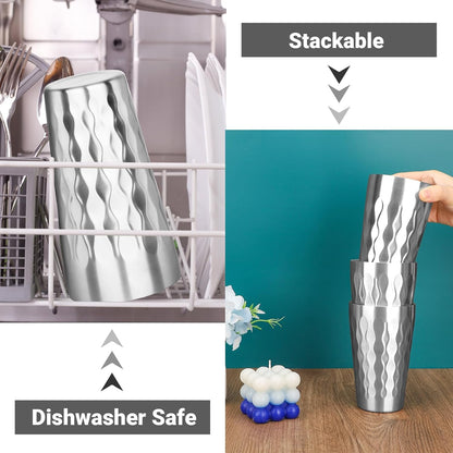 Metal Cup, 19 oz Insulated Tumbler, 4 Pack Double Wall Unbreakable Stackable Water Tumblers Premium Insulated Stainless Steel Cups Drinking Glasses for Home Travel Camping Outdoor