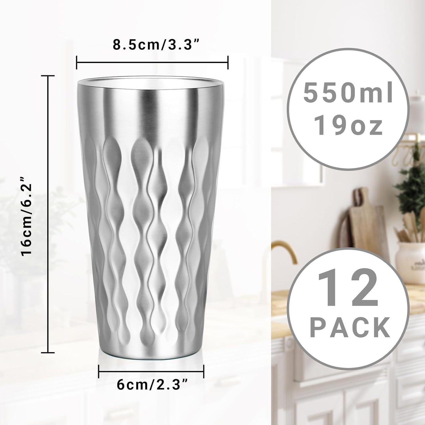 Metal Cup, 19 oz Insulated Tumbler, 4 Pack Double Wall Unbreakable Stackable Water Tumblers Premium Insulated Stainless Steel Cups Drinking Glasses for Home Travel Camping Outdoor