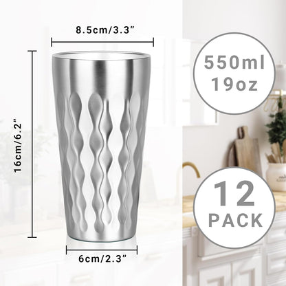 Metal Cup, 19 oz Insulated Tumbler, 4 Pack Double Wall Unbreakable Stackable Water Tumblers Premium Insulated Stainless Steel Cups Drinking Glasses for Home Travel Camping Outdoor