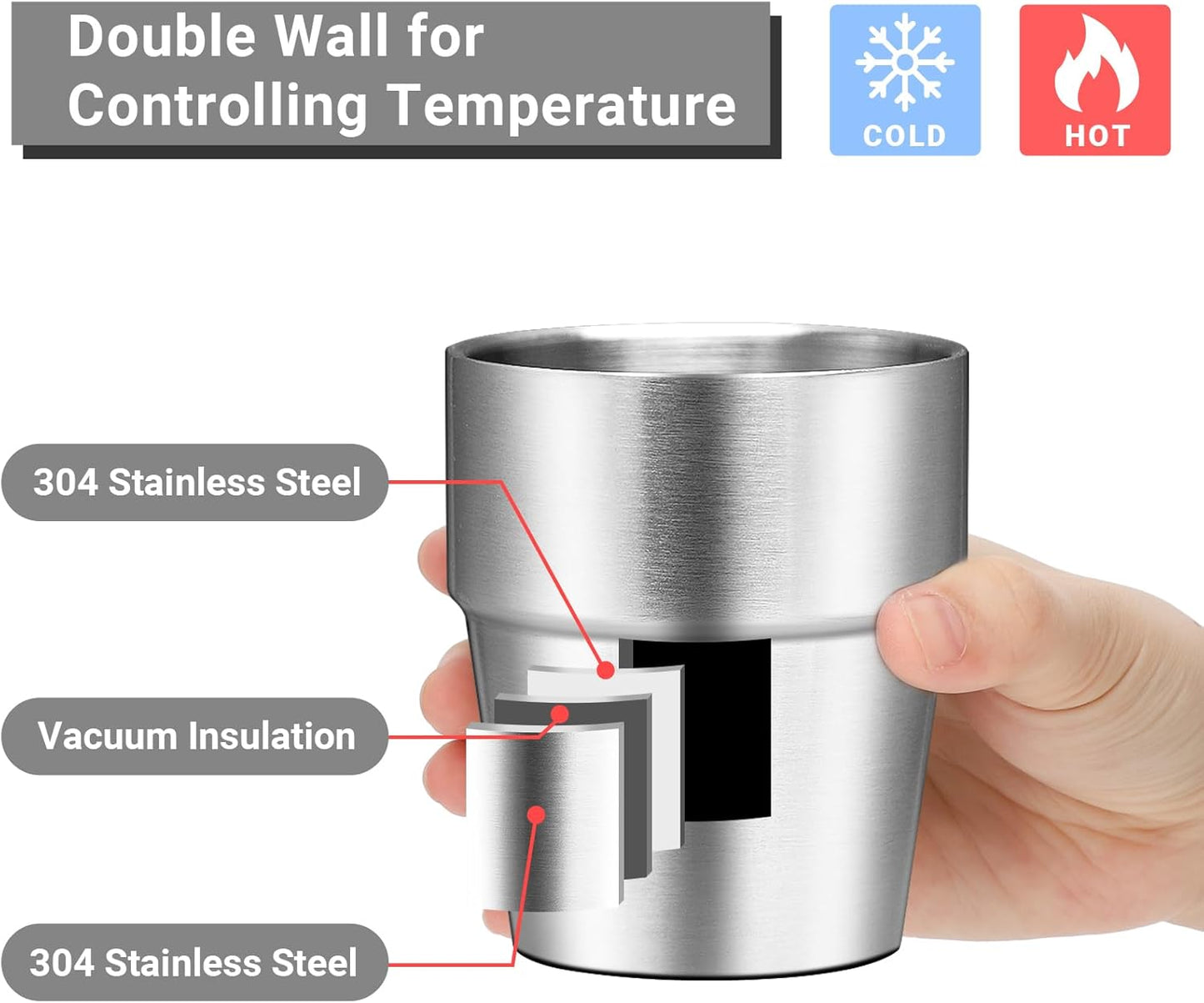 Metal Cup, 19 oz Insulated Tumbler, 4 Pack Double Wall Unbreakable Stackable Water Tumblers Premium Insulated Stainless Steel Cups Drinking Glasses for Home Travel Camping Outdoor