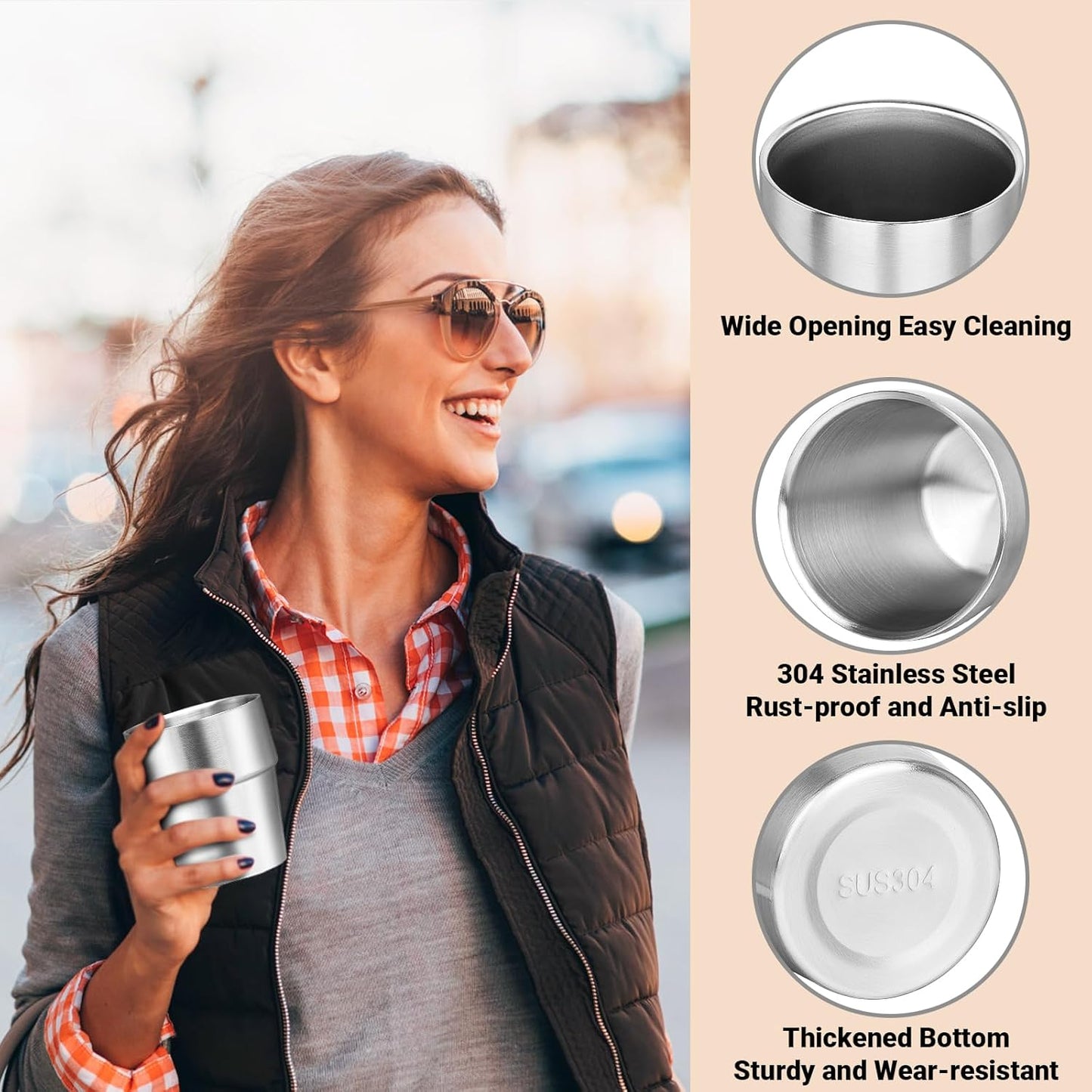 Metal Cup, 19 oz Insulated Tumbler, 4 Pack Double Wall Unbreakable Stackable Water Tumblers Premium Insulated Stainless Steel Cups Drinking Glasses for Home Travel Camping Outdoor