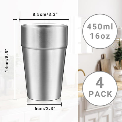 Metal Cup, 19 oz Insulated Tumbler, 4 Pack Double Wall Unbreakable Stackable Water Tumblers Premium Insulated Stainless Steel Cups Drinking Glasses for Home Travel Camping Outdoor