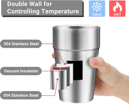 Metal Cup, 19 oz Insulated Tumbler, 4 Pack Double Wall Unbreakable Stackable Water Tumblers Premium Insulated Stainless Steel Cups Drinking Glasses for Home Travel Camping Outdoor