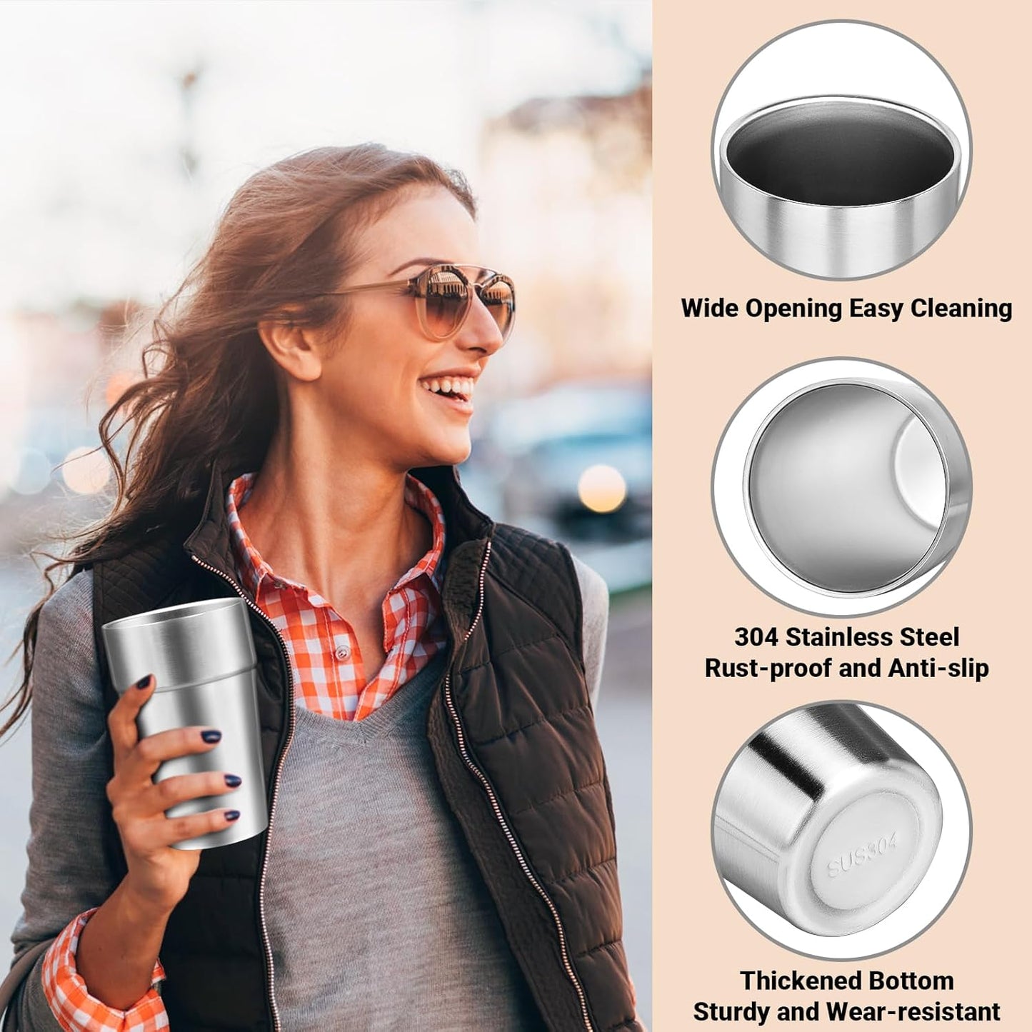 Metal Cup, 19 oz Insulated Tumbler, 4 Pack Double Wall Unbreakable Stackable Water Tumblers Premium Insulated Stainless Steel Cups Drinking Glasses for Home Travel Camping Outdoor