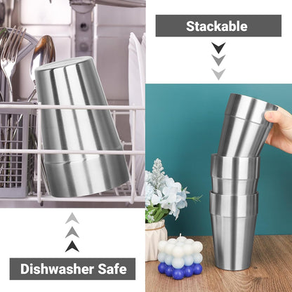 Metal Cup, 19 oz Insulated Tumbler, 4 Pack Double Wall Unbreakable Stackable Water Tumblers Premium Insulated Stainless Steel Cups Drinking Glasses for Home Travel Camping Outdoor