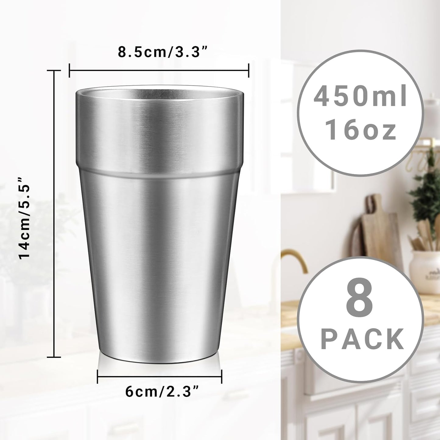 Metal Cup, 19 oz Insulated Tumbler, 4 Pack Double Wall Unbreakable Stackable Water Tumblers Premium Insulated Stainless Steel Cups Drinking Glasses for Home Travel Camping Outdoor