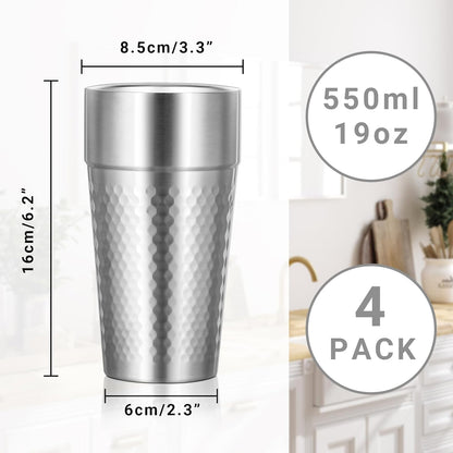 Metal Cup, 19 oz Insulated Tumbler, 4 Pack Double Wall Unbreakable Stackable Water Tumblers Premium Insulated Stainless Steel Cups Drinking Glasses for Home Travel Camping Outdoor