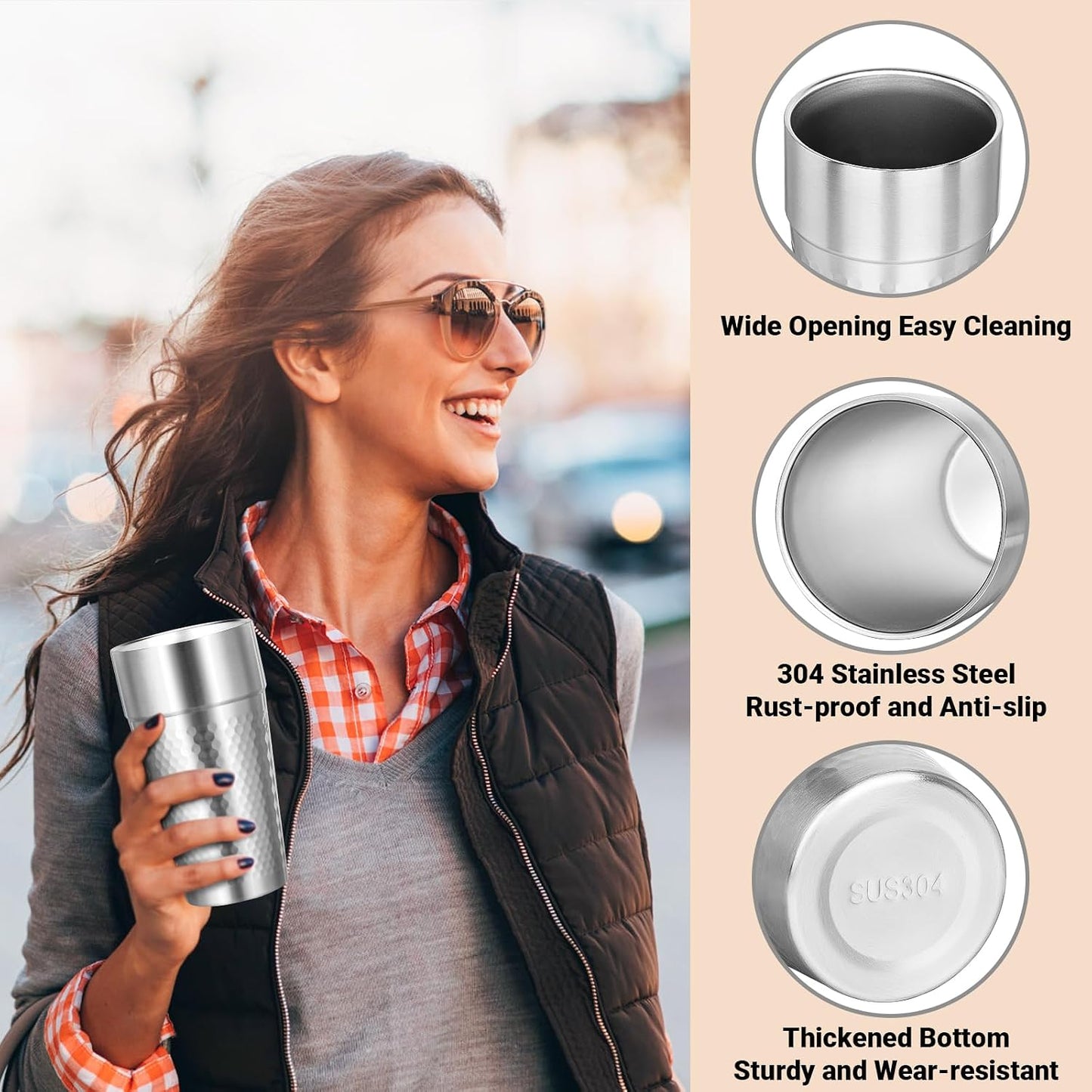 Metal Cup, 19 oz Insulated Tumbler, 4 Pack Double Wall Unbreakable Stackable Water Tumblers Premium Insulated Stainless Steel Cups Drinking Glasses for Home Travel Camping Outdoor