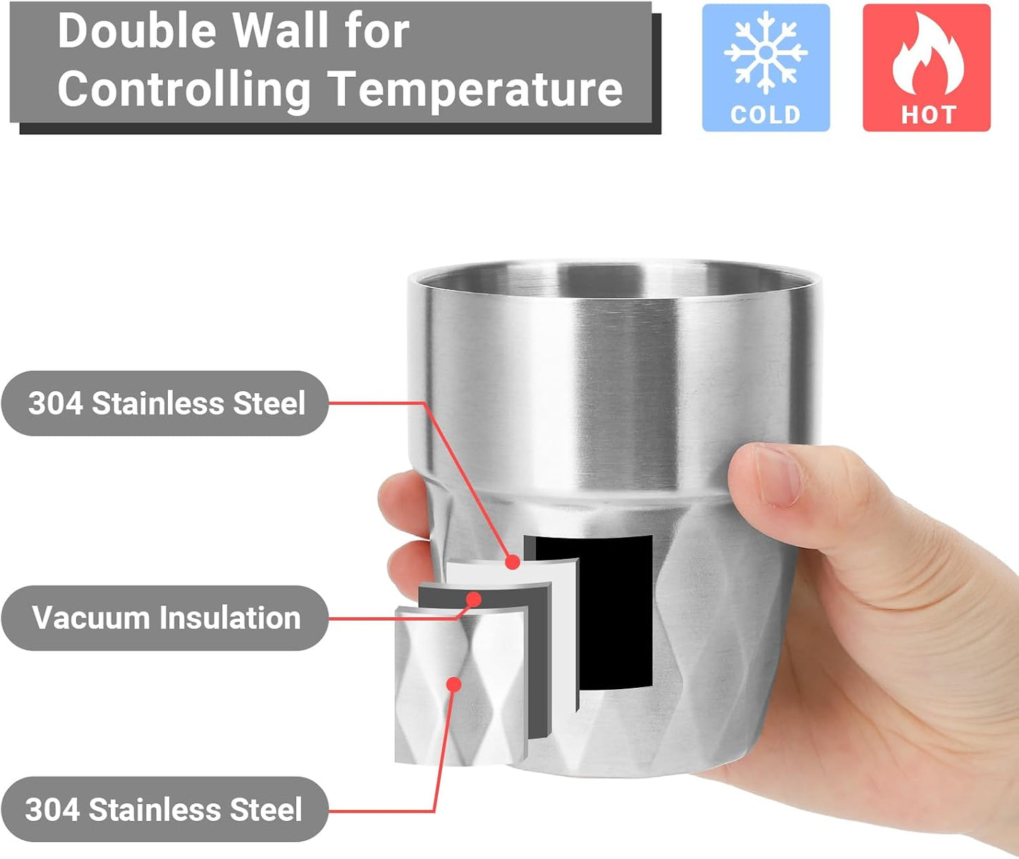 Metal Cup, 19 oz Insulated Tumbler, 4 Pack Double Wall Unbreakable Stackable Water Tumblers Premium Insulated Stainless Steel Cups Drinking Glasses for Home Travel Camping Outdoor