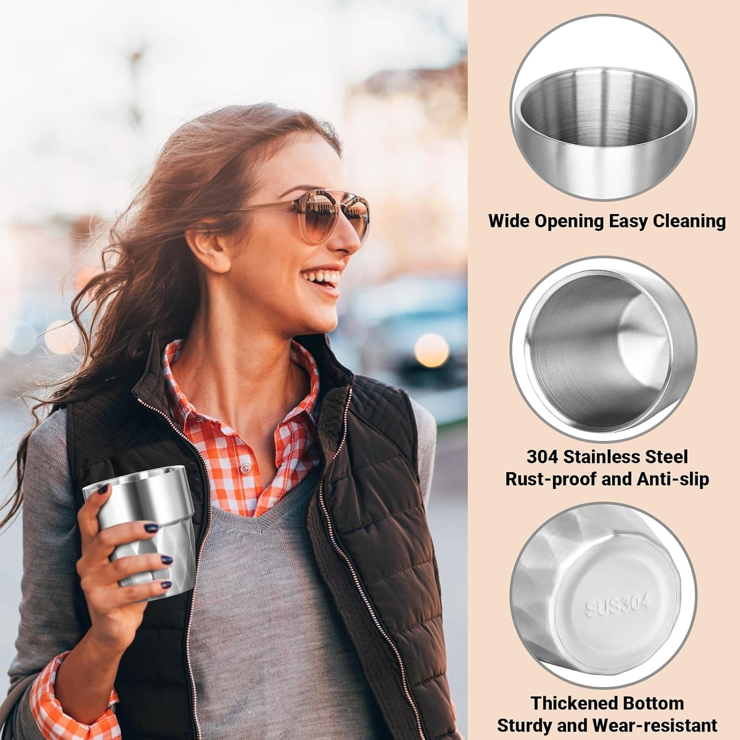 Metal Cup, 19 oz Insulated Tumbler, 4 Pack Double Wall Unbreakable Stackable Water Tumblers Premium Insulated Stainless Steel Cups Drinking Glasses for Home Travel Camping Outdoor